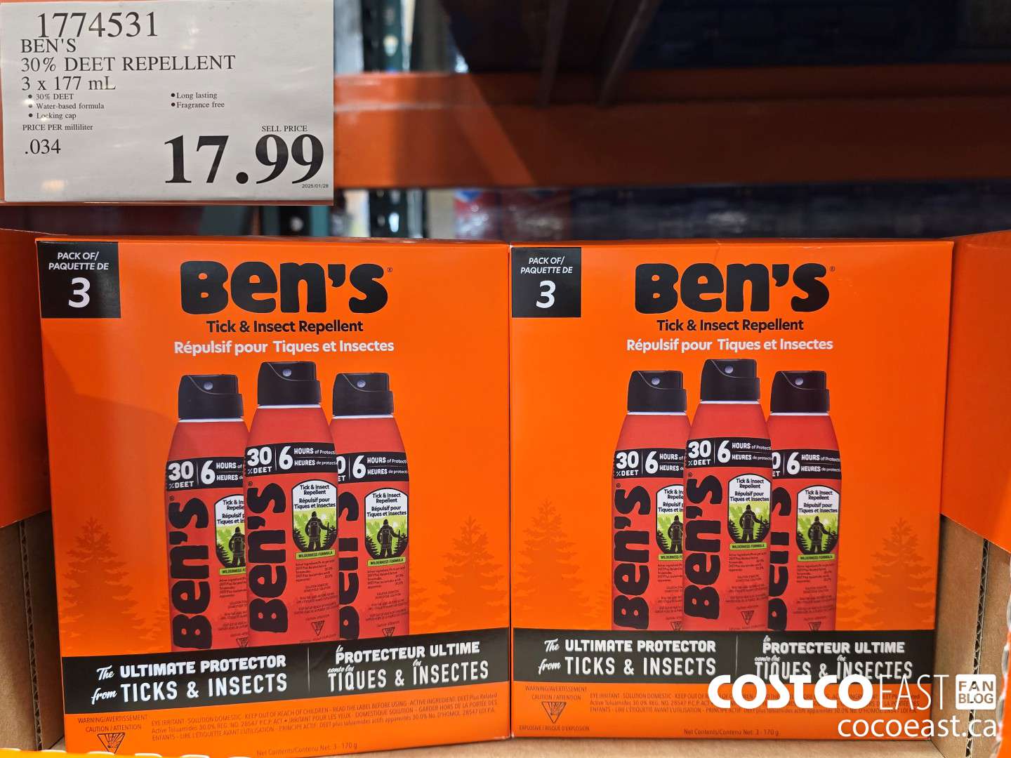 1774531 BEN'S 30% DEET REPELLENT 3 X 177 ML $17.99