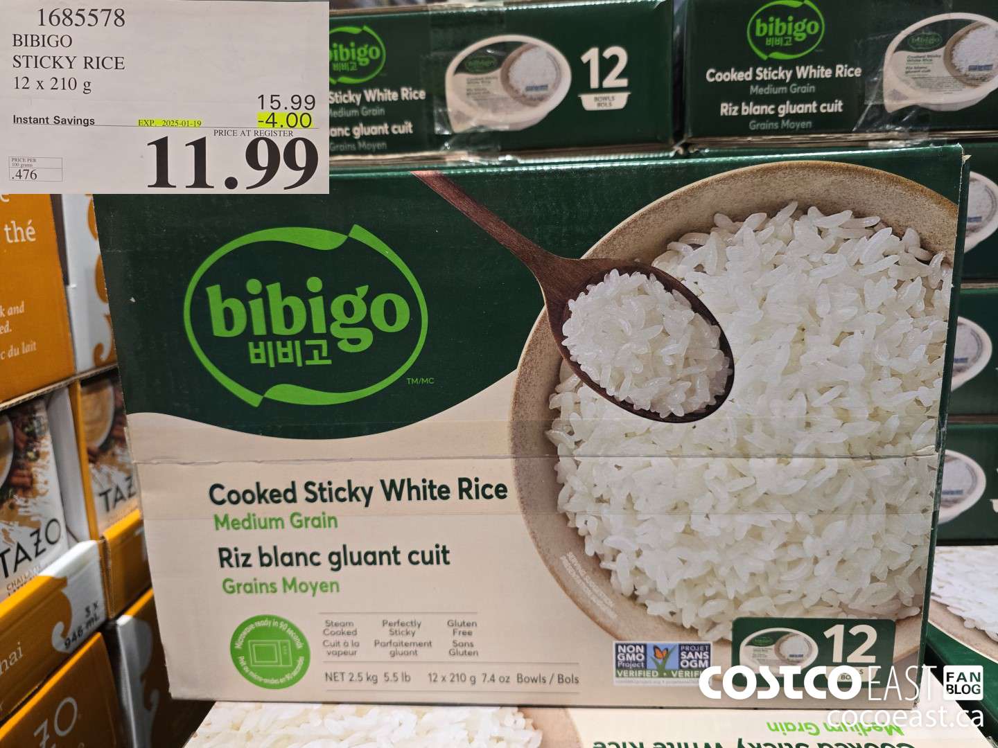 1685578 BIBIGO STICKY RICE 12 x 210 G ($4.00 INSTANT SAVINGS EXPIRES ON 2025-01-19) $11.99