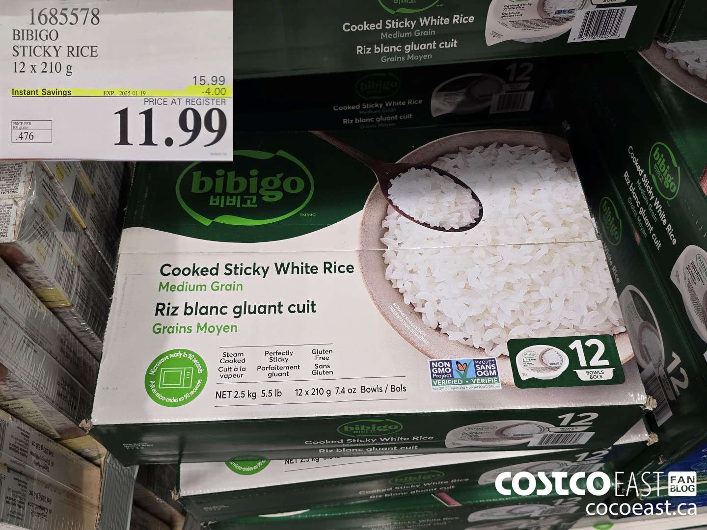 1685578 BIBIGO STICKY RICE 12 x 210 G ($4.00 INSTANT SAVINGS EXPIRES ON 2025-01-19) $11.99