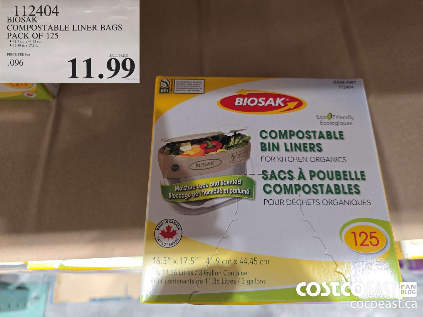 112404 BIOSAK COMPOSTABLE LINER BAGS PACK OF 125 $14.99