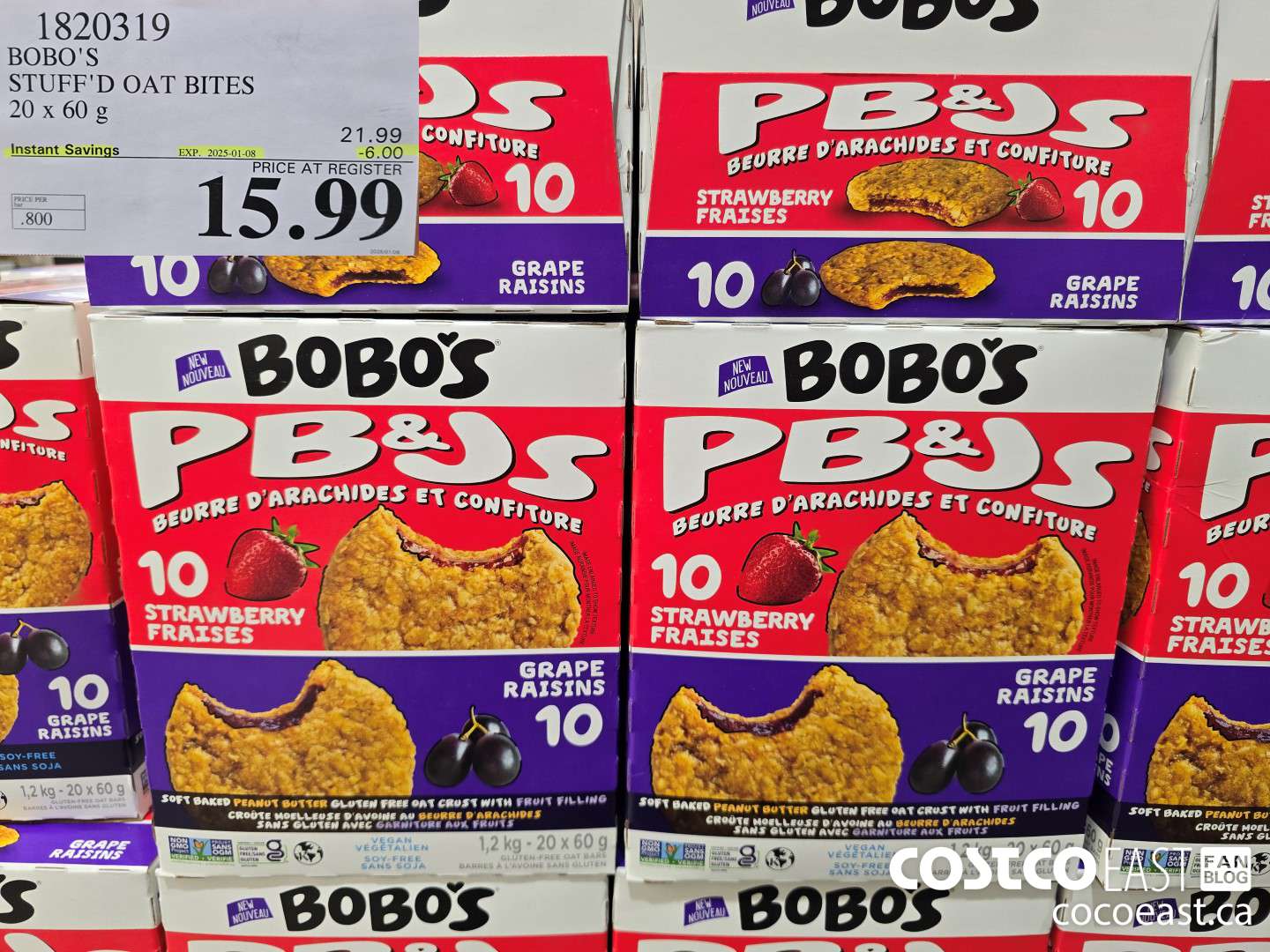 1820319 BOBO'S STUFF'D OAT BITES 20 x 60 g ($6.00 INSTANT SAVINGS EXPIRES ON 2025-01-08) $15.99