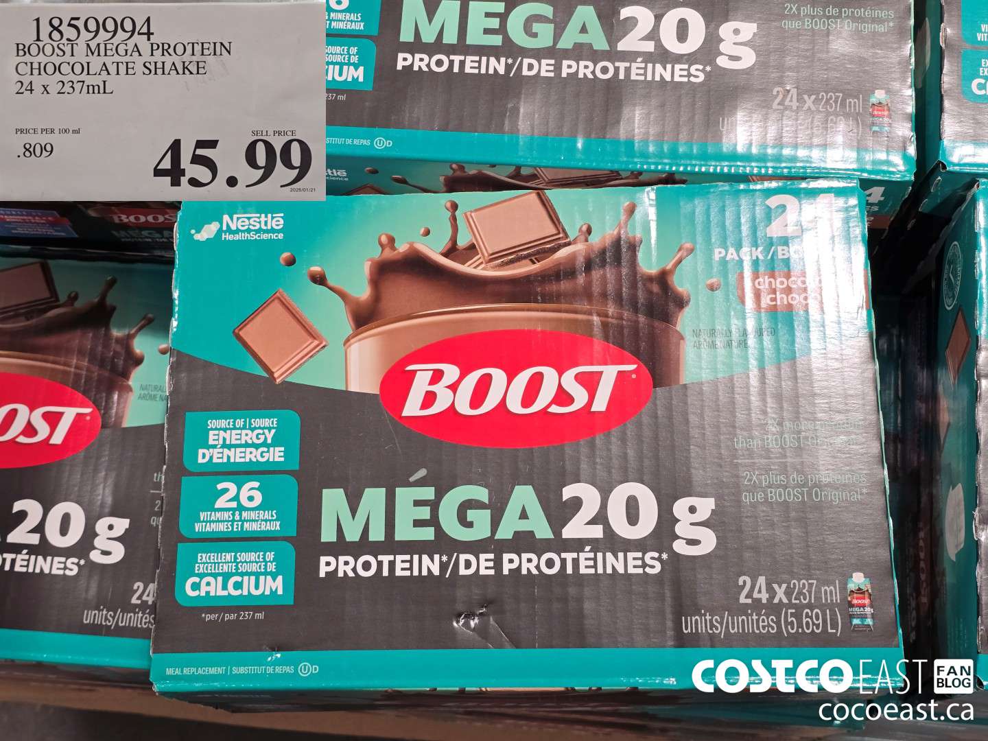 1859994 BOOST MEGA PROTEIN CHOCOLATE SHAKE 24 x 237mL $45.99