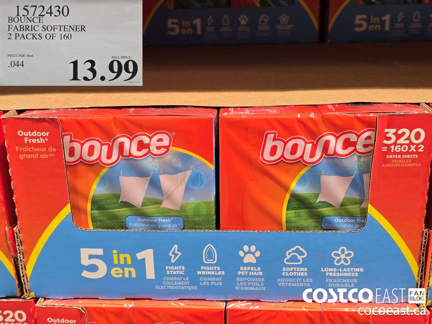 1572430 BOUNCE FABRIC SOFTENER 2 PACKS OF 160 $13.99