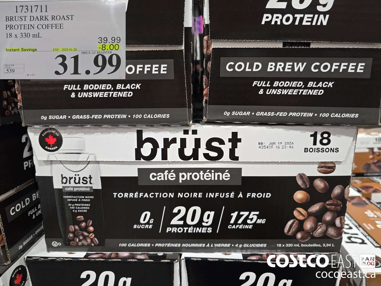 1731711 BRUST DARK ROAST PROTEIN COFFEE 18 x 330 mL ($8.00 INSTANT SAVINGS EXPIRES ON 2025-01-26) $31.99