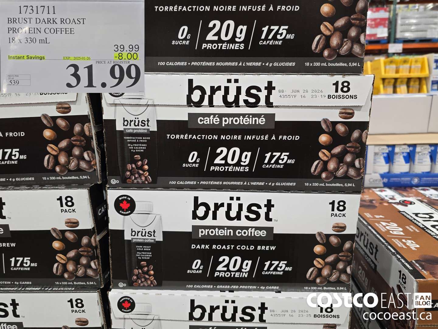 1731711 BRUST DARK ROAST PROTEIN COFFEE 18 x 330 mL ($8.00 INSTANT SAVINGS EXPIRES ON 2025-01-26) $31.99