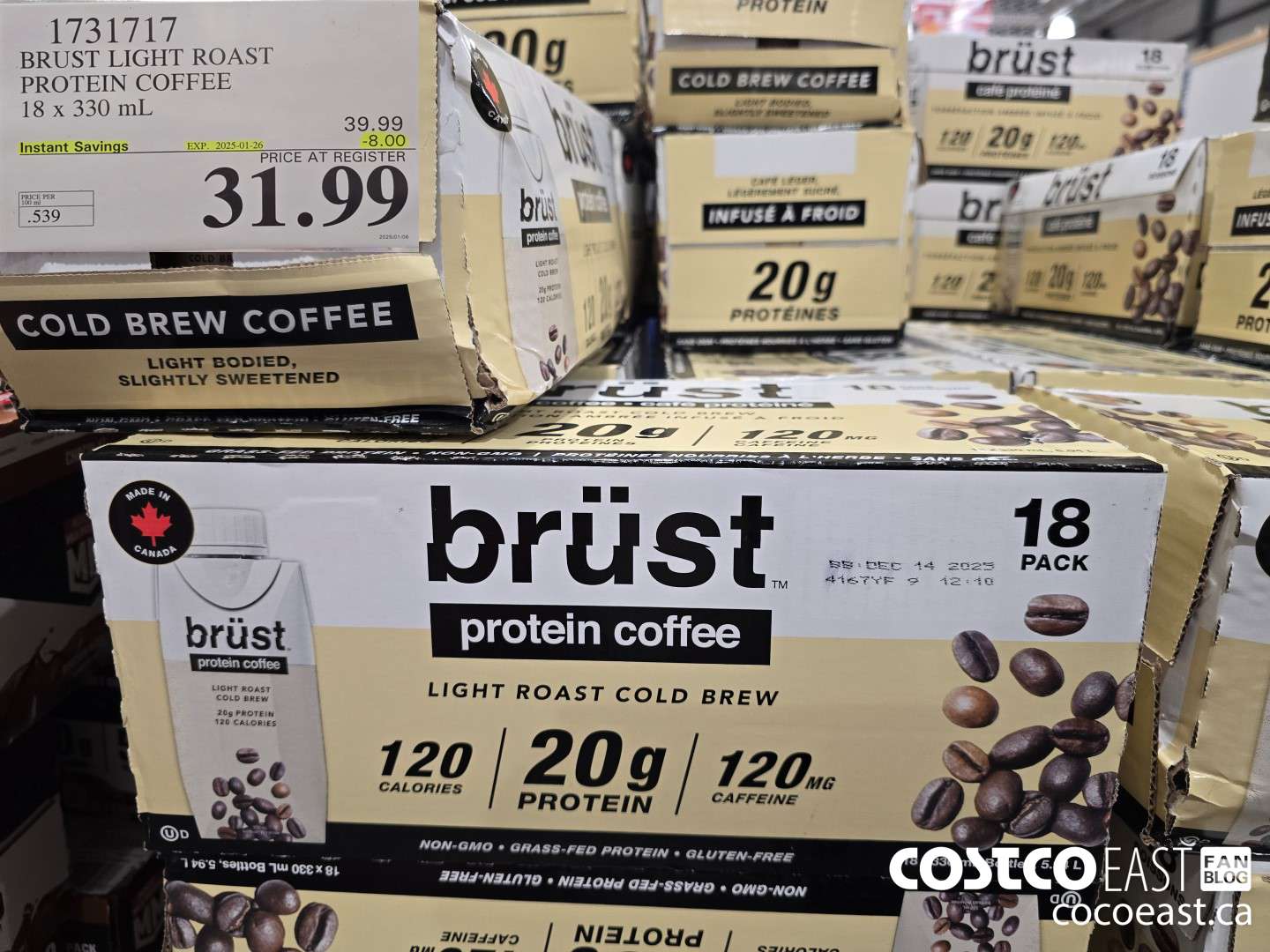 1731717 BRUST LIGHT ROAST PROTEIN COFFEE 18 X 330 mL ($8.00 INSTANT SAVINGS EXPIRES ON 2025-01-26) $31.99