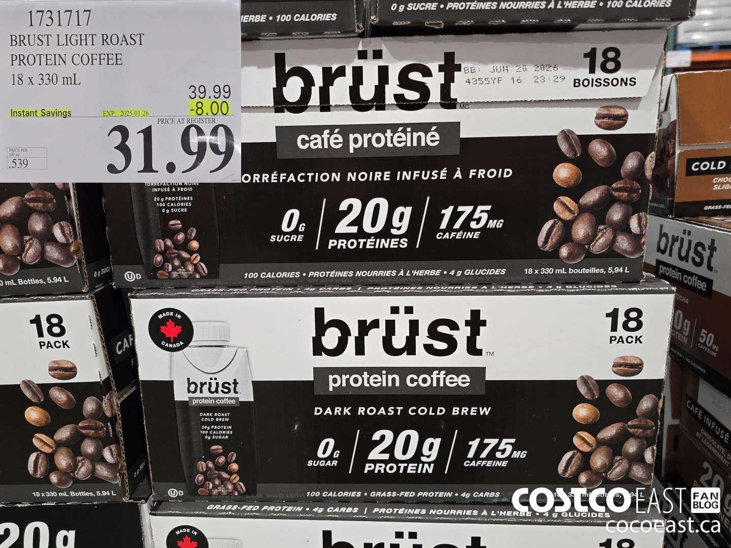1731717 BRUST LIGHT ROAST PROTEIN COFFEE 18 X 330 mL ($8.00 INSTANT SAVINGS EXPIRES ON 2025-01-26) $31.99