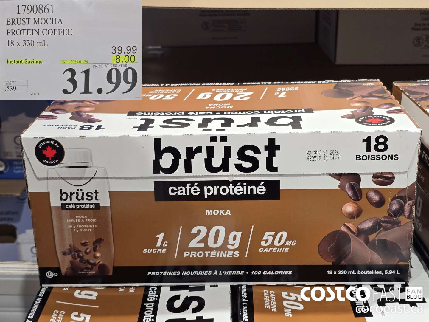 1790861 BRUST MOCHA PROTEIN COFFEE 18 x 330 mL ($8.00 INSTANT SAVINGS EXPIRES ON 2025-01-26) $31.99