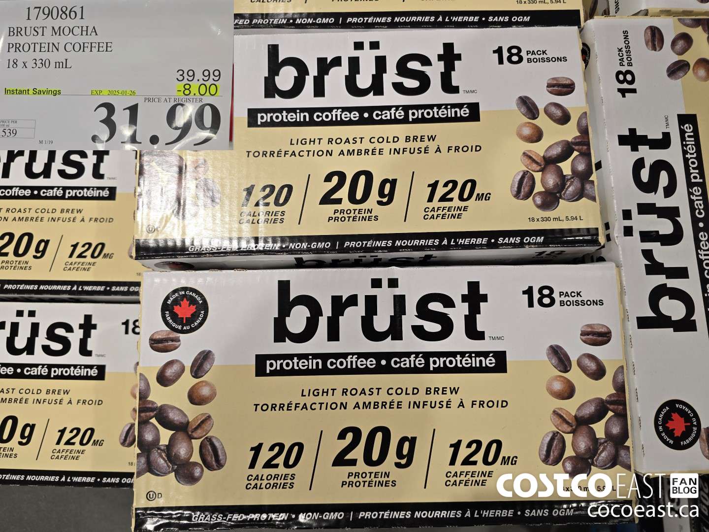 1790861 BRUST MOCHA PROTEIN COFFEE 18 x 330 mL ($8.00 INSTANT SAVINGS EXPIRES ON 2025-01-26) $31.99