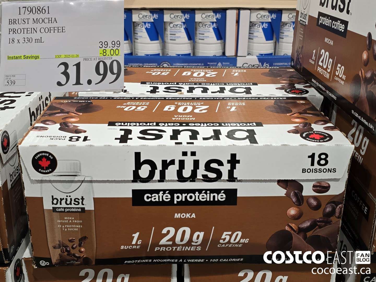 1790861 BRUST MOCHA PROTEIN COFFEE 18 x 330 mL ($8.00 INSTANT SAVINGS EXPIRES ON 2025-01-26) $31.99