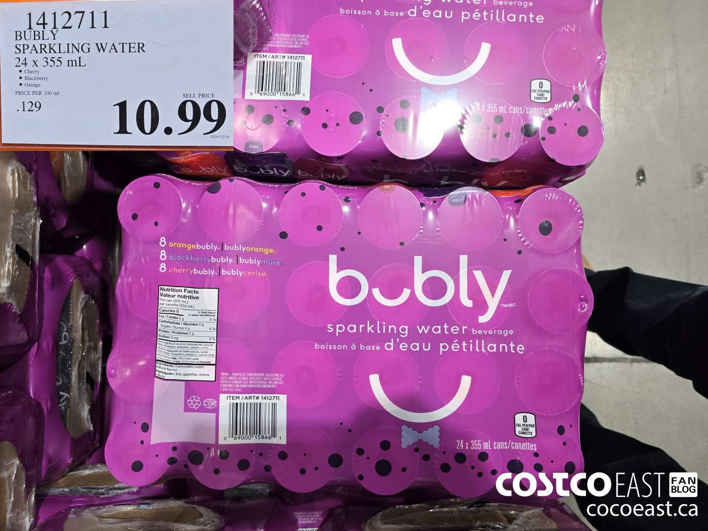 1412711 BUBLY SPARKLING WATER 24 X 355 ML $10.99