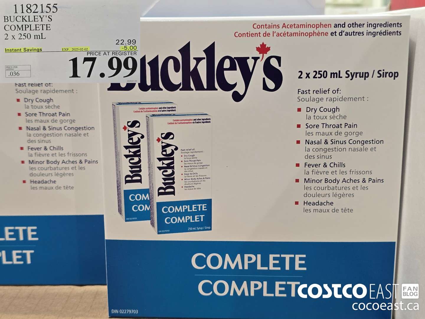 1182155 BUCKLEY'S COMPLETE 2 x 250 ML ($5.00 INSTANT SAVINGS EXPIRES ON 2025-02-02) $17.99
