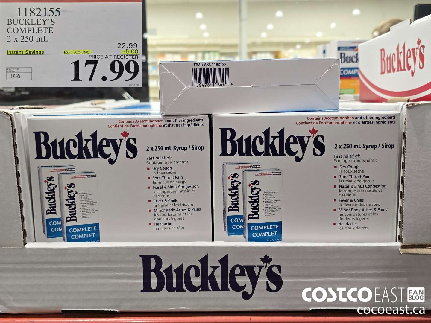 1182155 BUCKLEY'S COMPLETE 2 x 250 ML ($5.00 INSTANT SAVINGS EXPIRES ON 2025-02-02) $17.99