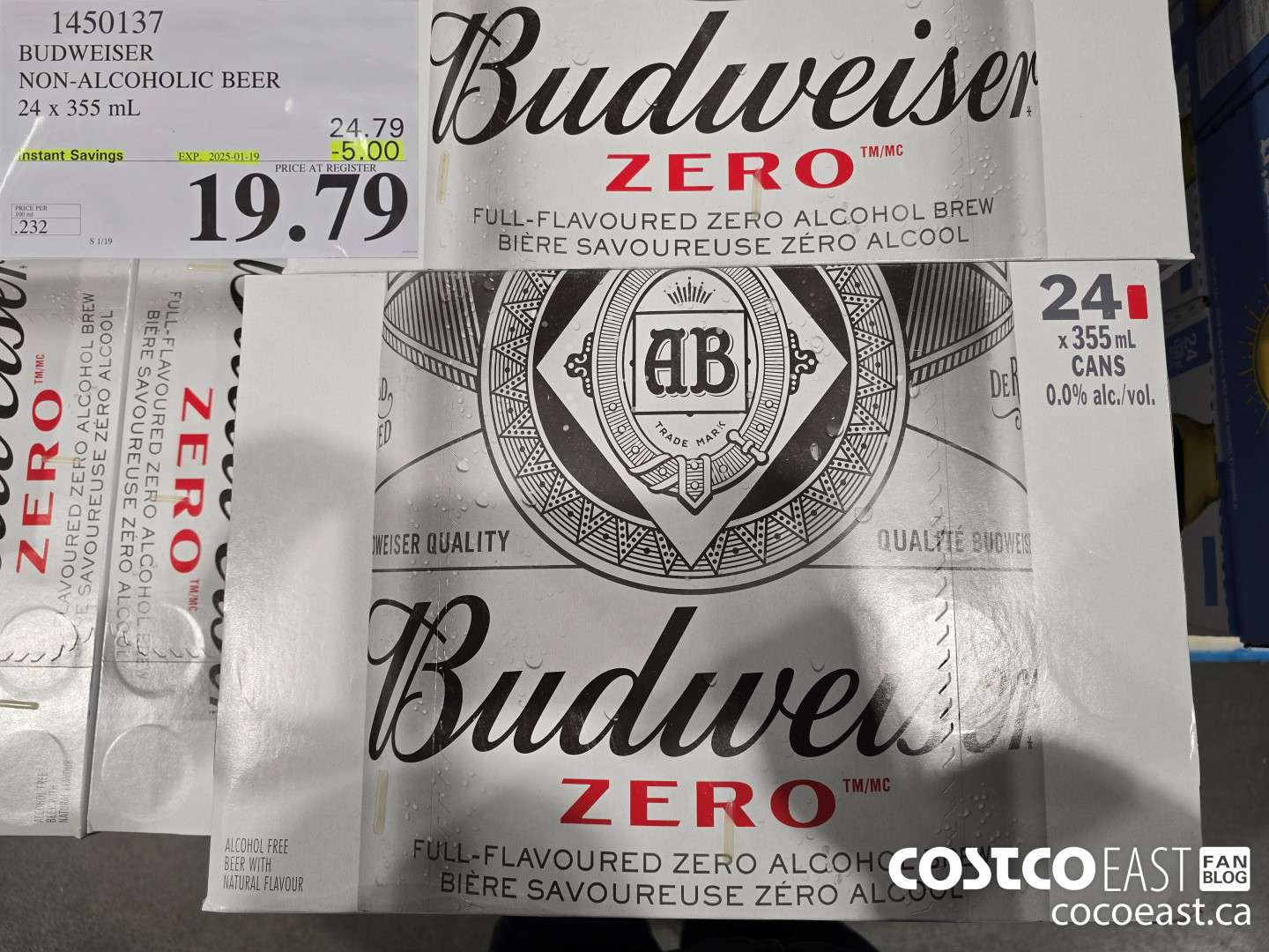 1450137 BUDWEISER BIERE SANS ALCOOL 24 X 355 ML ($5.00 INSTANT SAVINGS EXPIRES ON 2025-01-19) $19.79