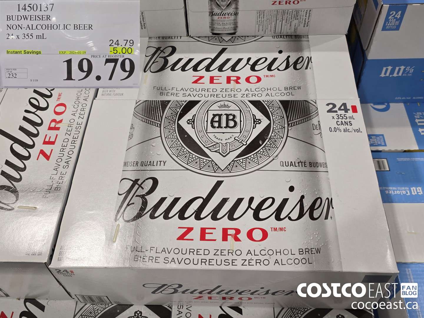 1450137 BUDWEISER BIERE SANS ALCOOL 24 X 355 ML ($5.00 INSTANT SAVINGS EXPIRES ON 2025-01-19) $19.79