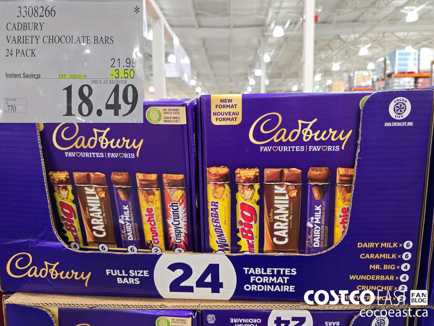 3308266 CADBURY VARIETY CHOCOLATE BARS 24 PACK ($3.50 INSTANT SAVINGS EXPIRES ON 2025-01-19) $18.49