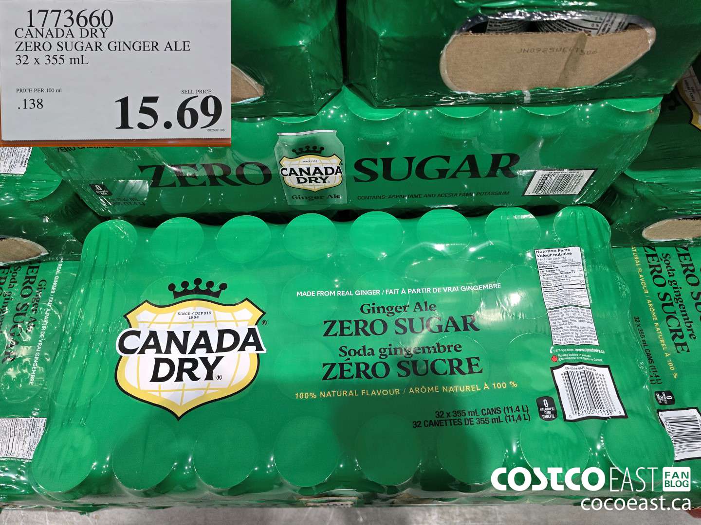 1773660 CANADA DRY ZERO SUGAR GINGER ALE 32 X 355 ML $15.69