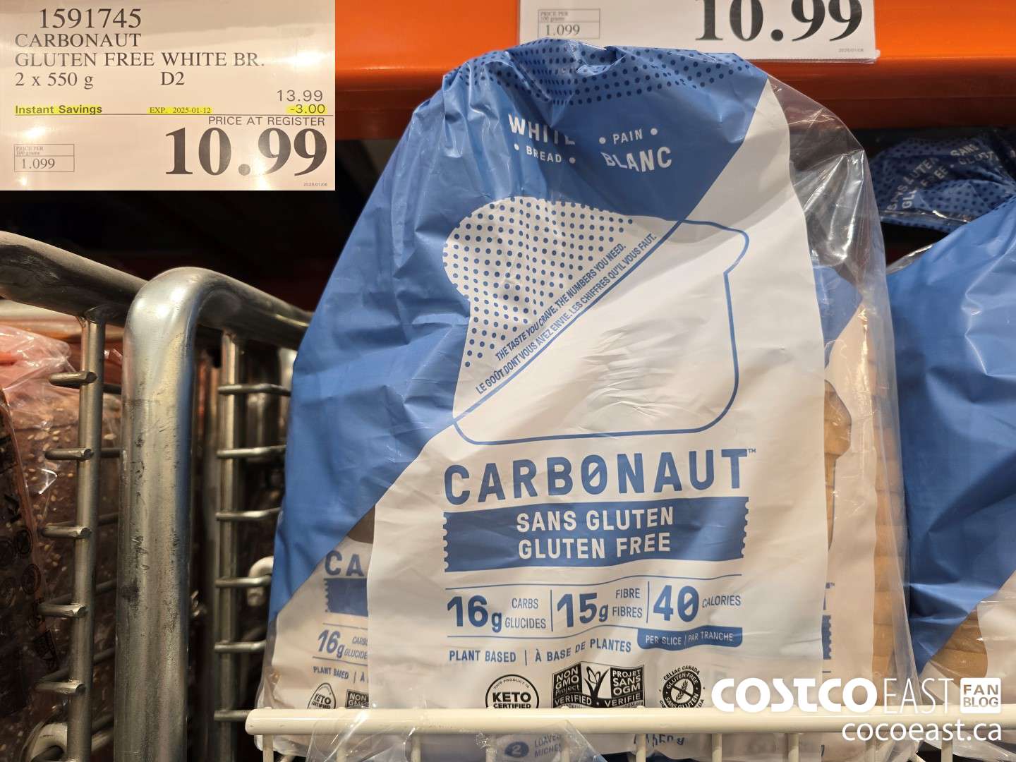 1591745 CARBONAUT GLUTEN FREE WHITE BR. 2 x 550 g ($3.00 INSTANT SAVINGS EXPIRES ON 2025-01-12) $10.99