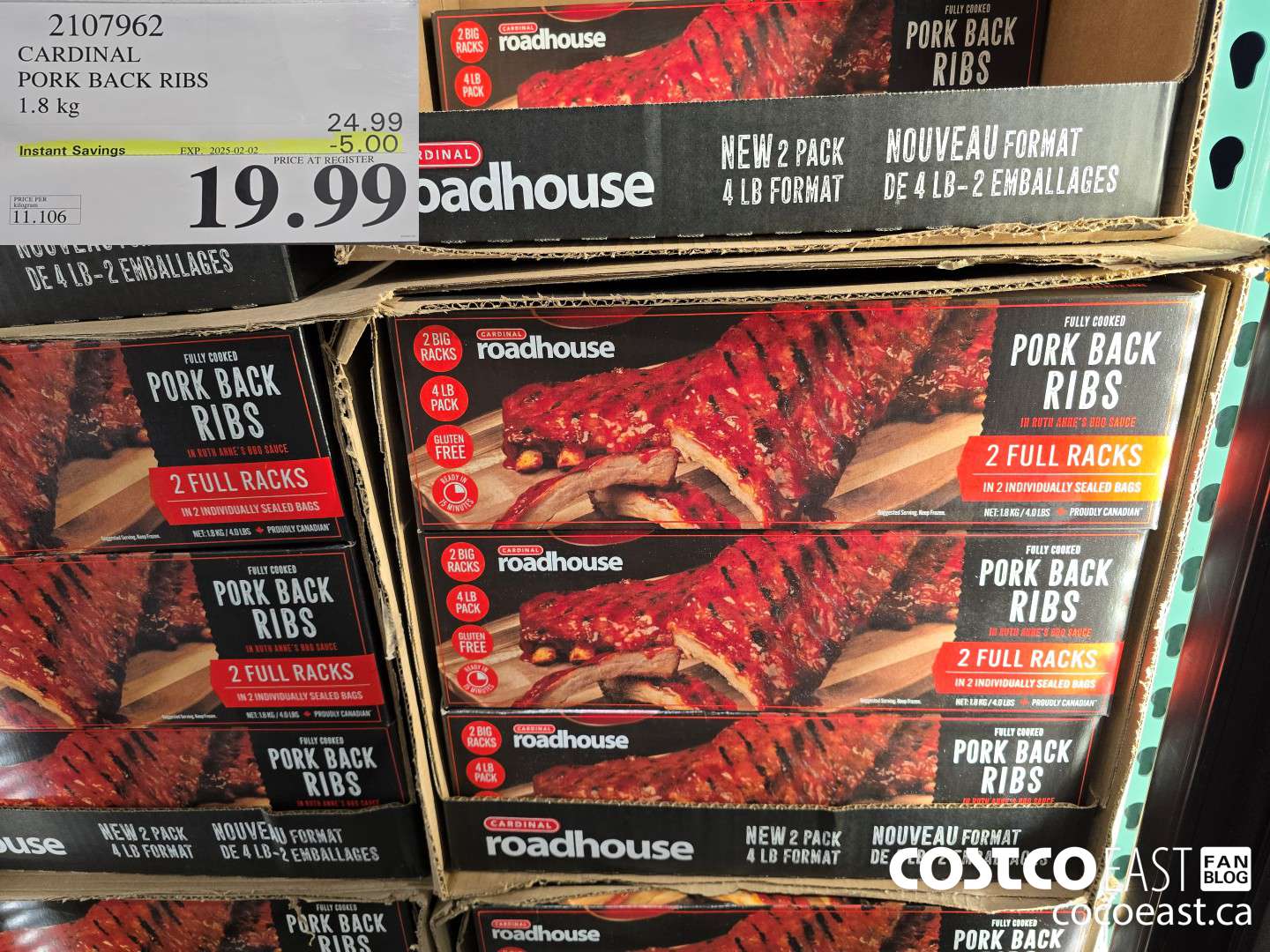 2107962 CARDINAL PORK BACK RIBS 1.8 kg ($5.00 INSTANT SAVINGS EXPIRES ON 2025-02-02) $19.99
