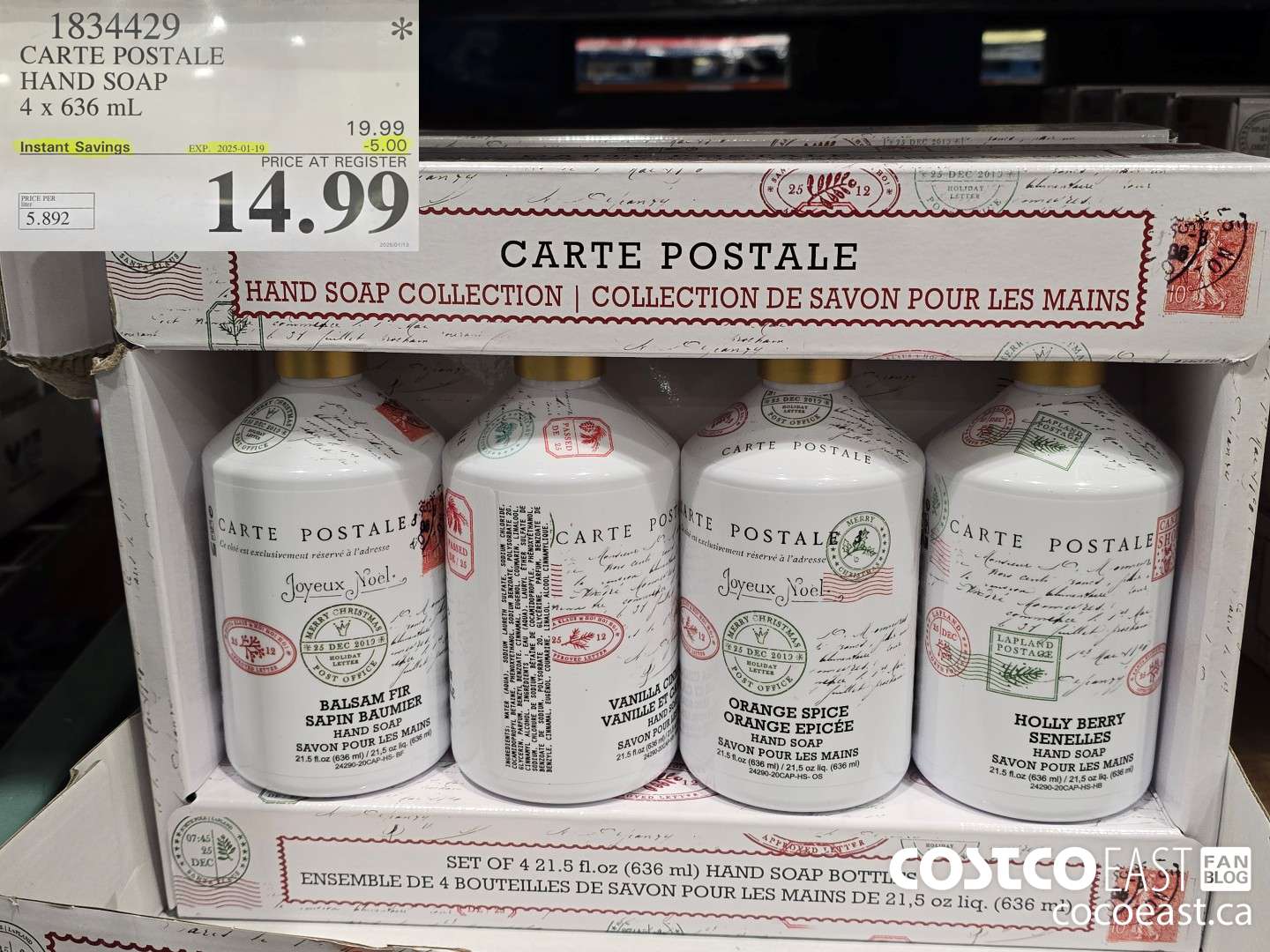 1834429 CARTE POSTALE HAND SOAP 4 x 636 mL ($5.00 INSTANT SAVINGS EXPIRES ON 2025-01-19) $14.99