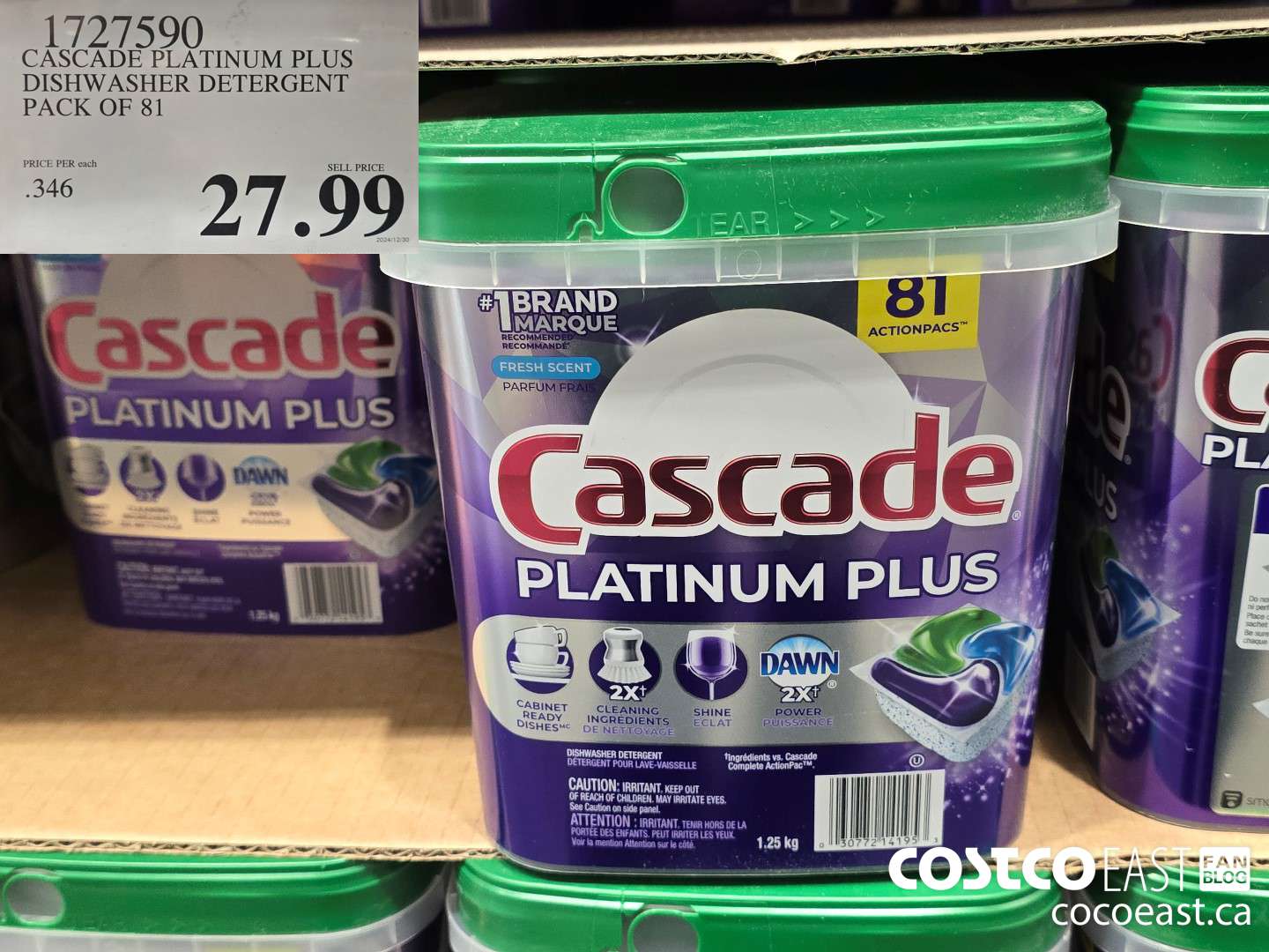 1727590 CASCADE PLATINUM PLUS DISHWASHER DETERGENT PACK OF 81 $27.99