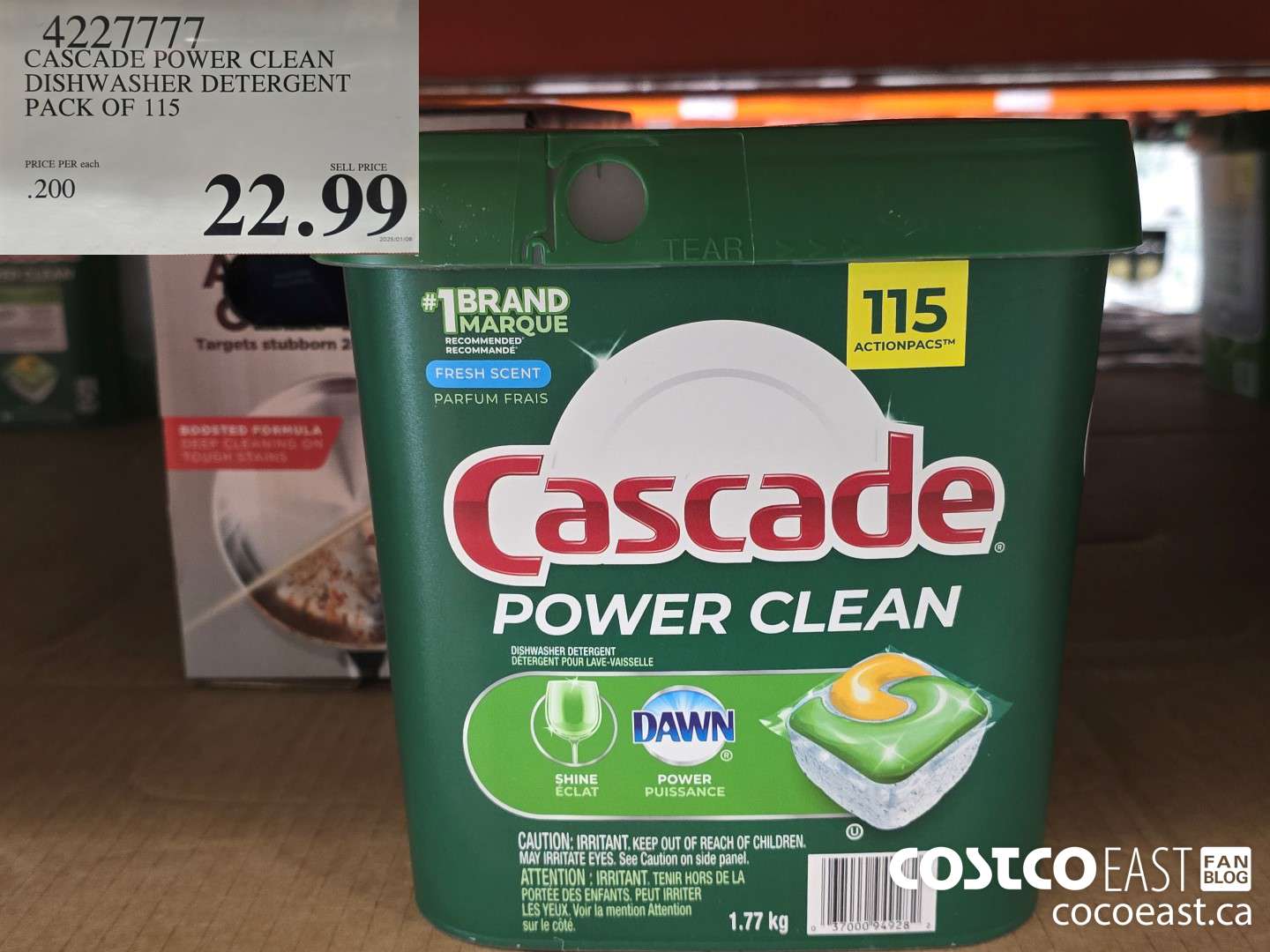 4227777 CASCADE POWER CLEAN DISHWASHER DETERGENT PACK OF 115 $22.99