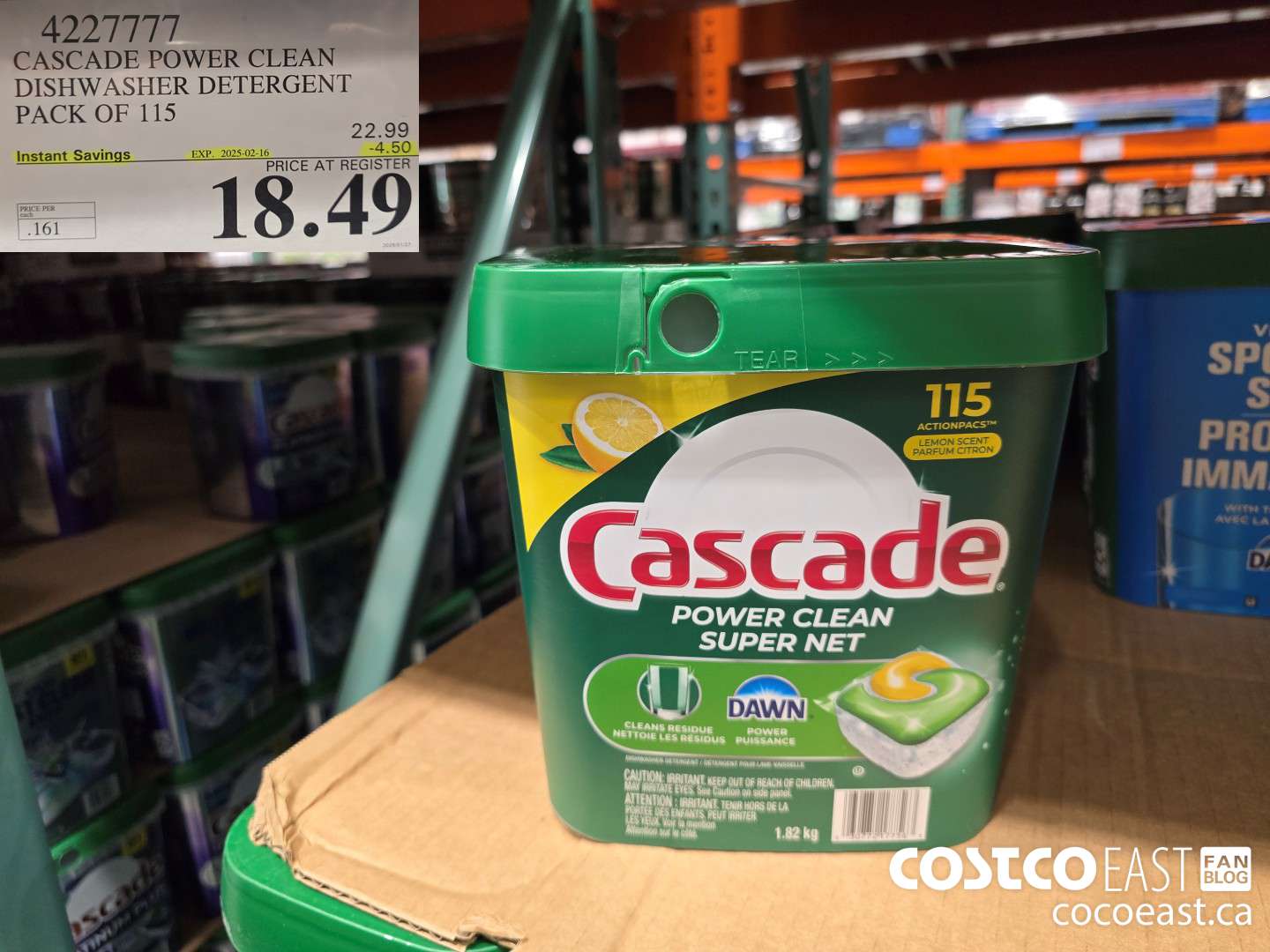 4227777 CASCADE POWER CLEAN DISHWASHER DETERGENT PACK OF 115 ($4.50 INSTANT SAVINGS EXPIRES ON 2025-02-16) $18.49