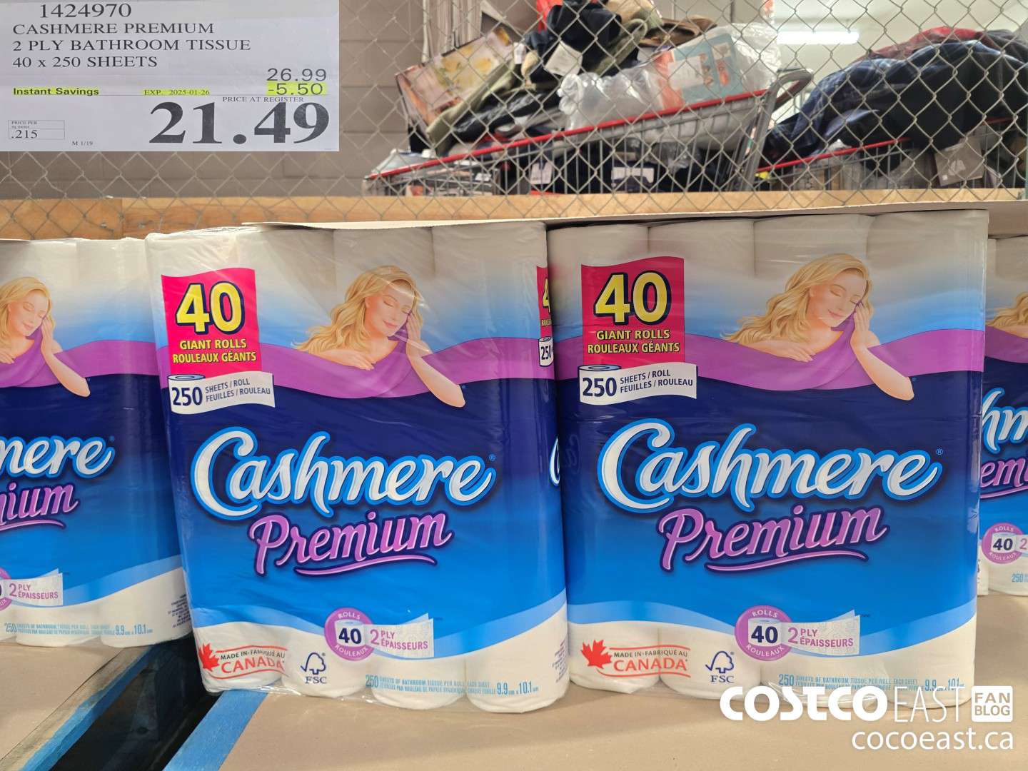 1424970 CASHMERE PREMIUM 2 PLY BATHROOM TISSUE 40 x 250 sheets ($5.50 INSTANT SAVINGS EXPIRES ON 2025-01-26) $21.49