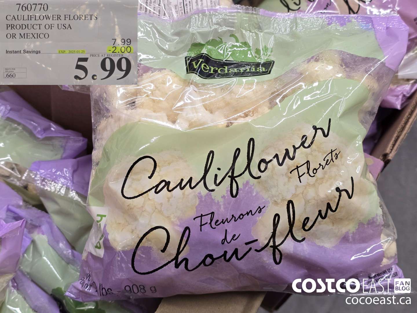 760770 CAULIFLOWER FLORETS PRODUCT OF USA OR MEXICO ($2.00 INSTANT SAVINGS EXPIRES ON 2025-01-25) $5.99