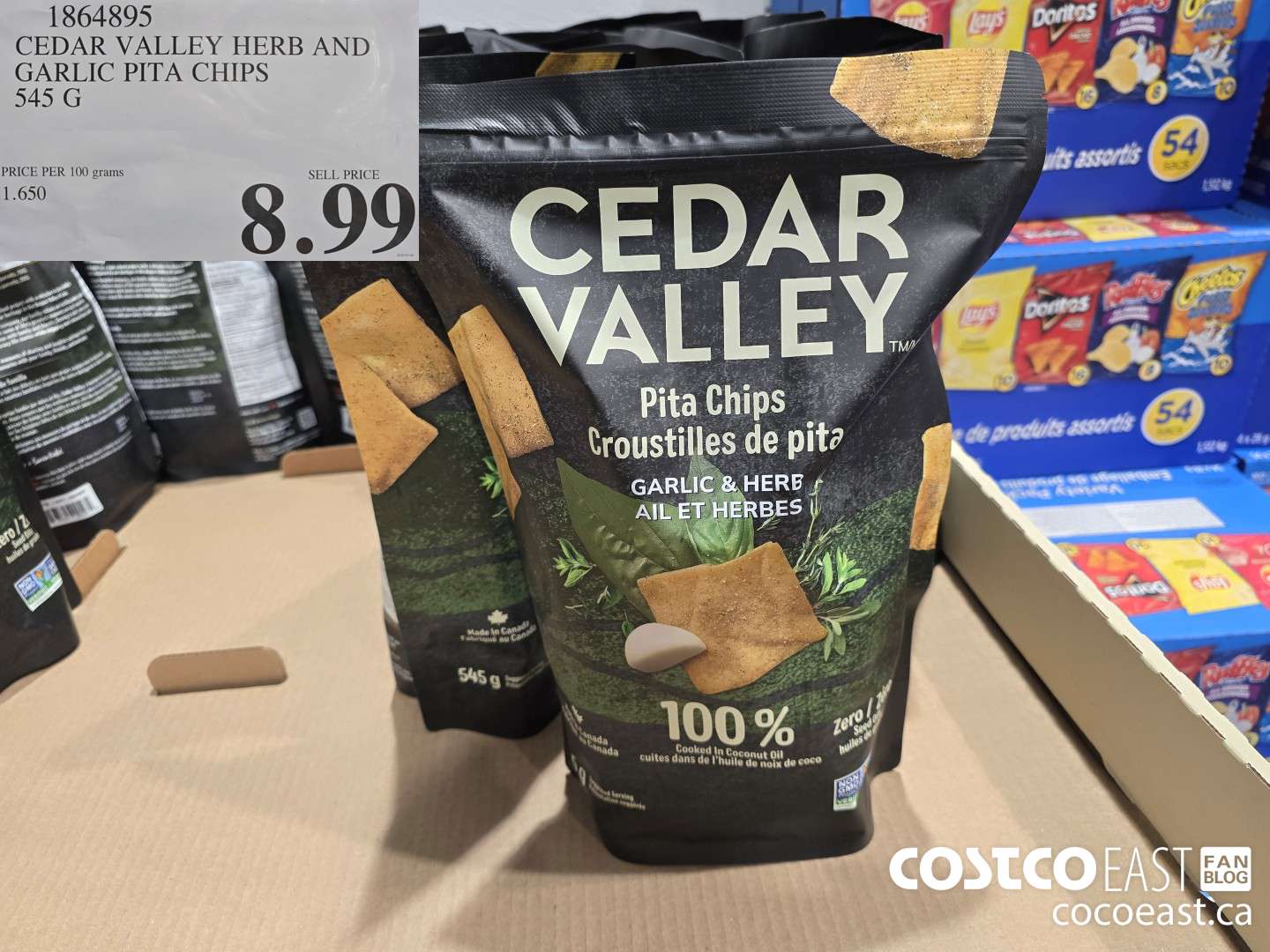 1864895 CEDAR VALLEY HERB AND GARLIC PITA CHIPS 545 G $8.99