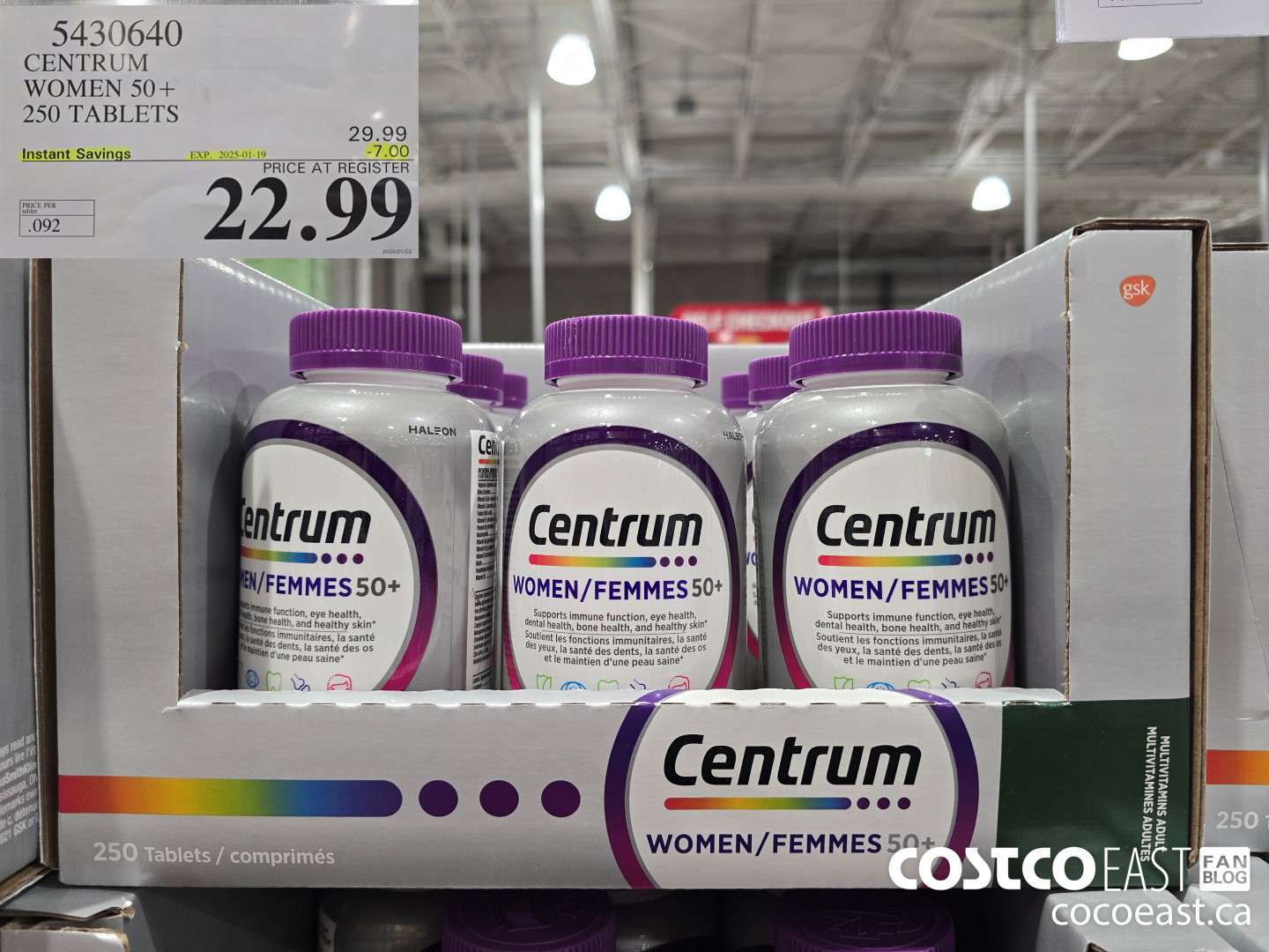 5430640 CENTRUM WOMEN 50+ 250 TABLETS ($7.00 INSTANT SAVINGS EXPIRES ON 2025-01-19) $22.99
