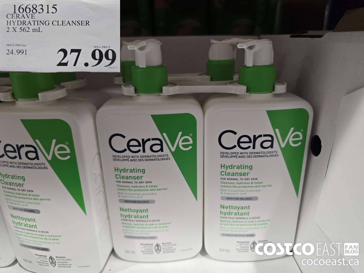 1668315 CERAVE HYDRATING CLEANSER 2 X 562 mL $27.99