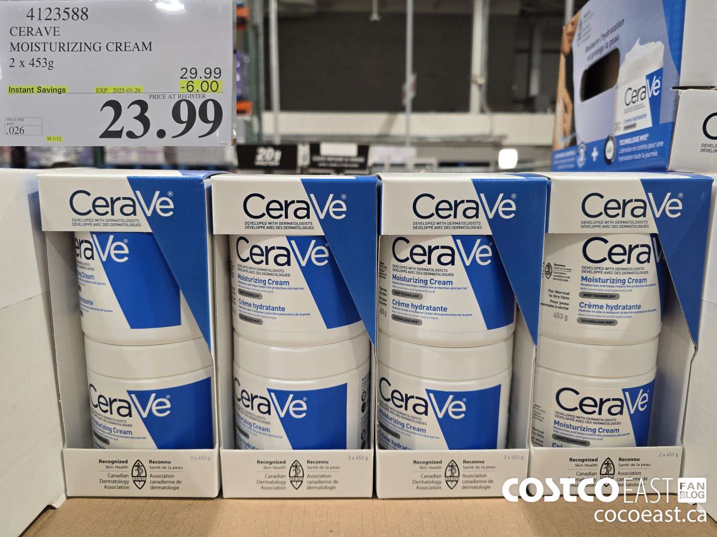 4123588 CERAVE MOISTURIZING CREAM 2 x 453g ($6.00 INSTANT SAVINGS EXPIRES ON 2025-01-26) $23.99