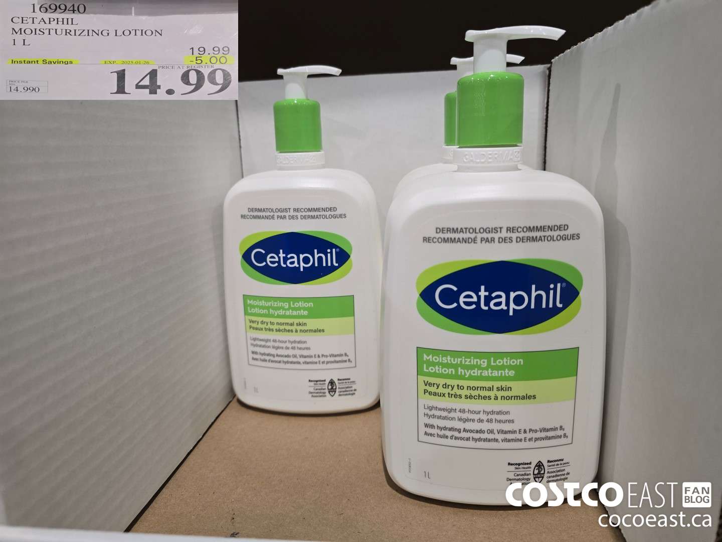 169940 CETAPHIL MOISTURIZING LOTION 1 L ($5.00 INSTANT SAVINGS EXPIRES ON 2025-01-26) $14.99