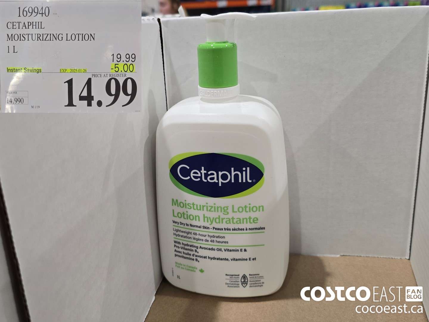 169940 CETAPHIL MOISTURIZING LOTION 1 L ($5.00 INSTANT SAVINGS EXPIRES ON 2025-01-26) $14.99