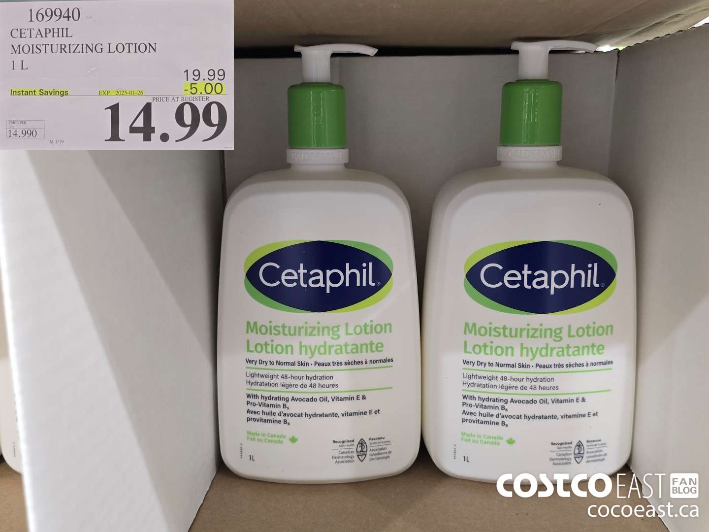 169940 CETAPHIL MOISTURIZING LOTION 1 L ($5.00 INSTANT SAVINGS EXPIRES ON 2025-01-26) $14.99