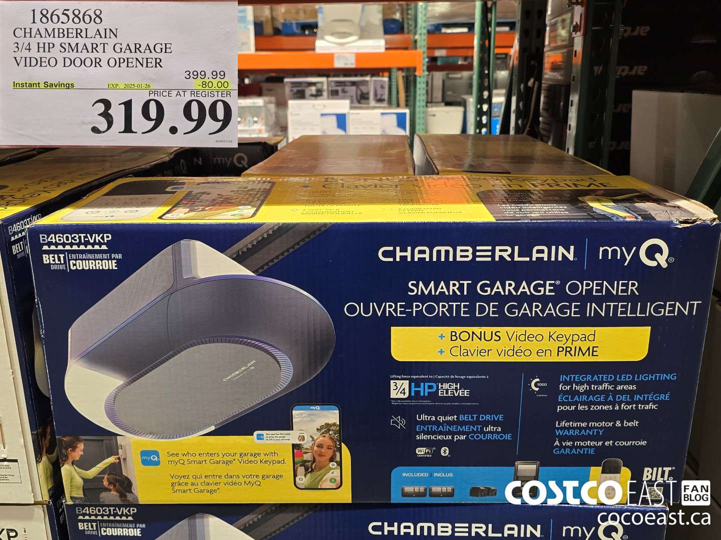 1865868 CHAMBERLAIN 3/4 HP SMART GARAGE VIDEO DOOR OPENER ($80.00 INSTANT SAVINGS EXPIRES ON 2025-01-26) $319.99