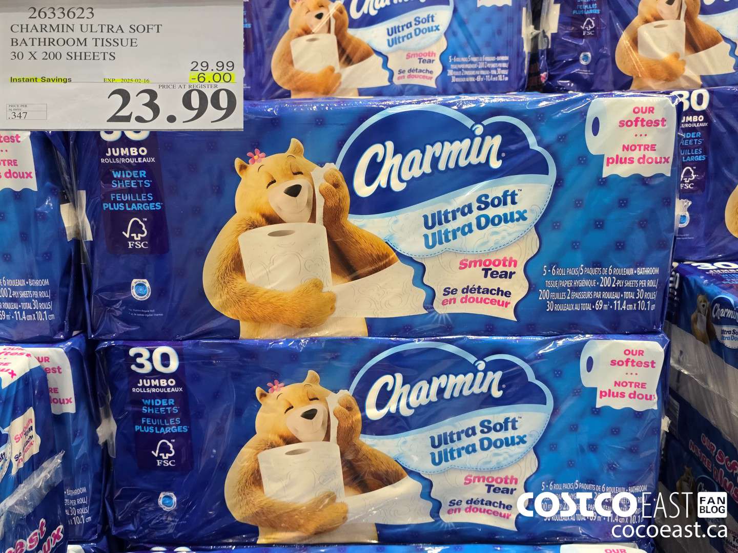 2633623 CHARMIN ULTRA SOFT BATHROOM TISSUE 30 X 200 SHEETS ($6.00 INSTANT SAVINGS EXPIRES ON 2025-02-16) $23.99