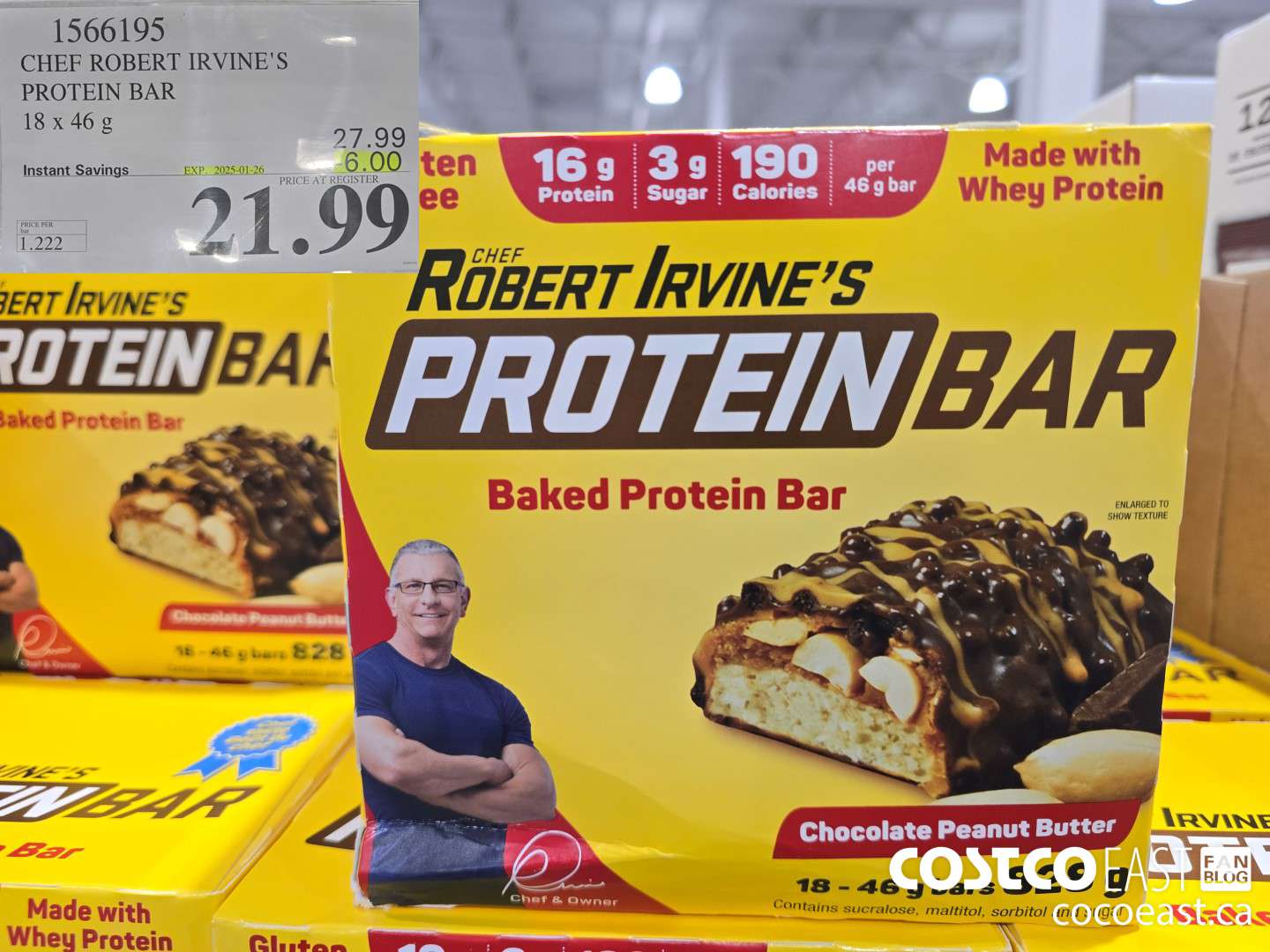 1566195 CHEF ROBERT IRVINE'S PROTEIN BAR 18 x 46 g ($6.00 INSTANT SAVINGS EXPIRES ON 2025-01-26) $21.99