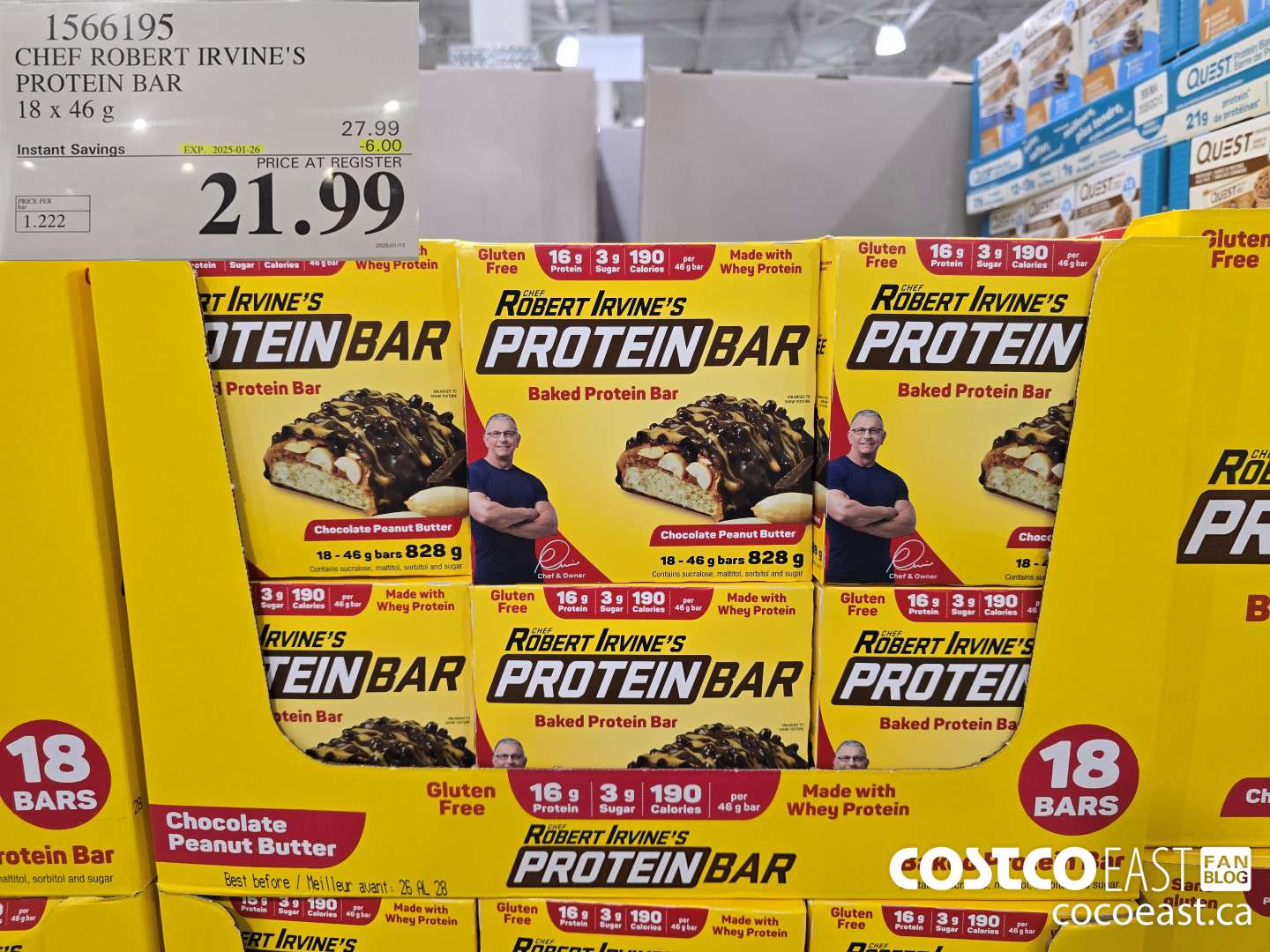 1566195 CHEF ROBERT IRVINE'S PROTEIN BAR 18 x 46 g ($6.00 INSTANT SAVINGS EXPIRES ON 2025-01-26) $21.99