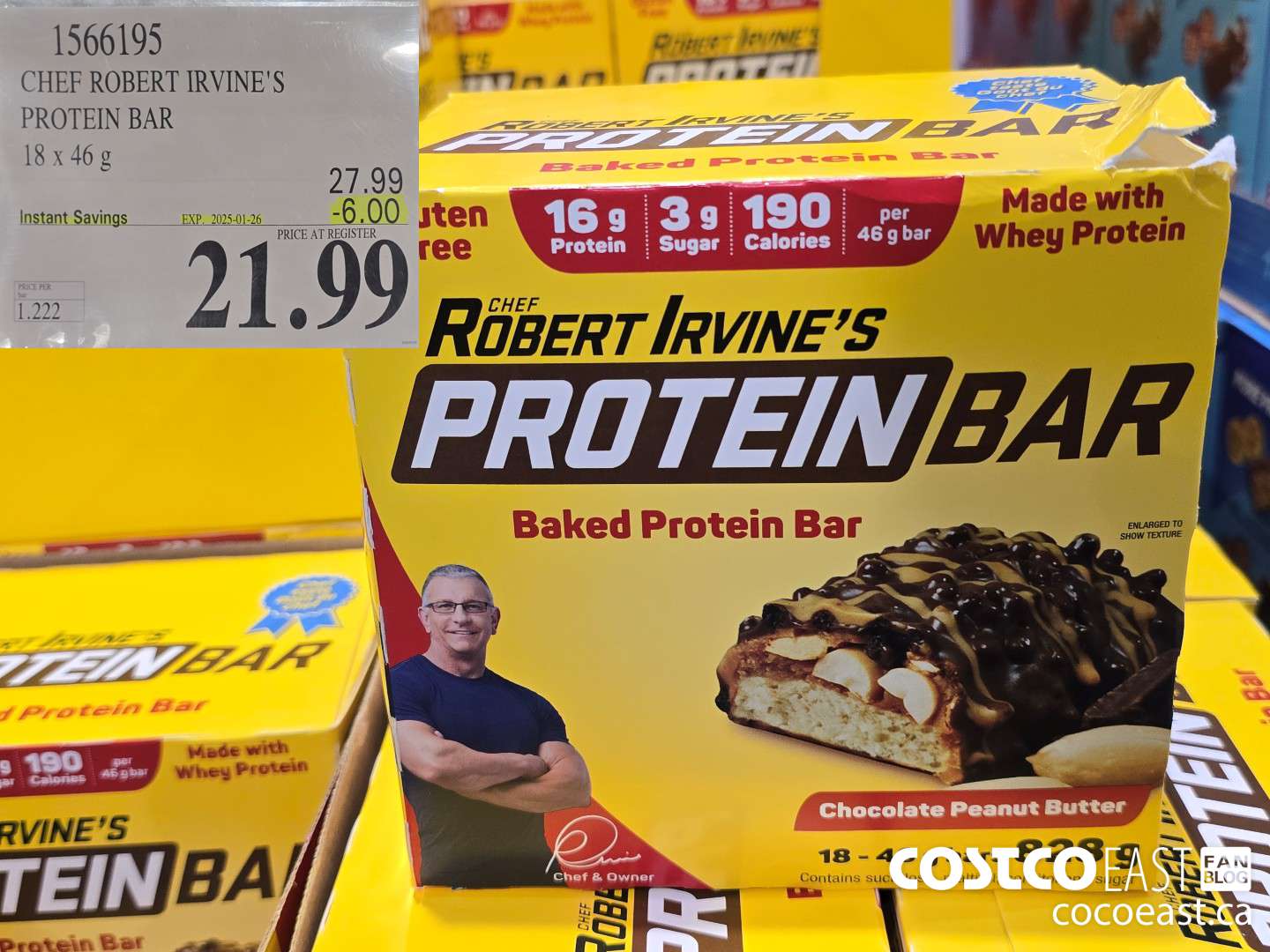1566195 CHEF ROBERT IRVINE'S PROTEIN BAR 18 x 46 g ($6.00 INSTANT SAVINGS EXPIRES ON 2025-01-26) $21.99