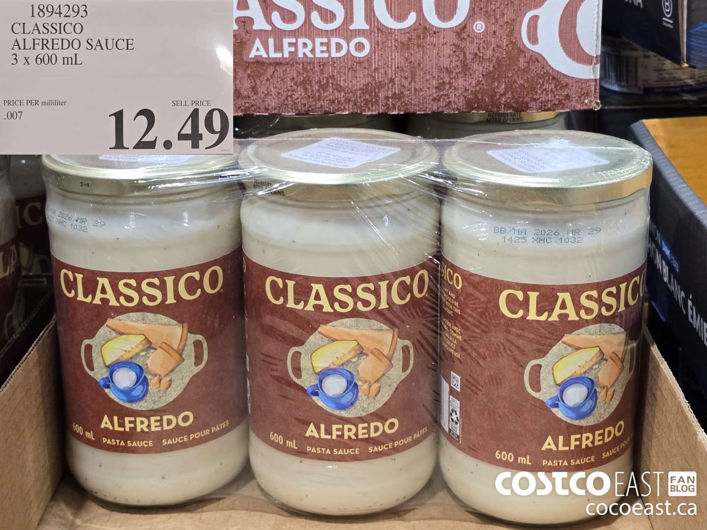 1894293 CLASSICO ALFREDO SAUCE 3 x 600 mL $12.49