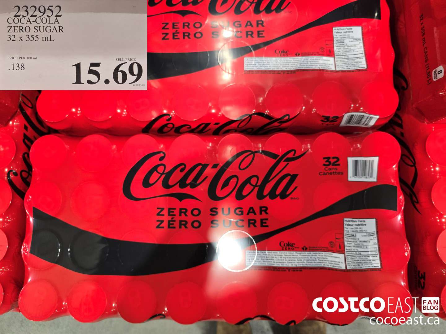 232952 COCA-COLA ZERO SUGAR 32 X 355 ML $15.69