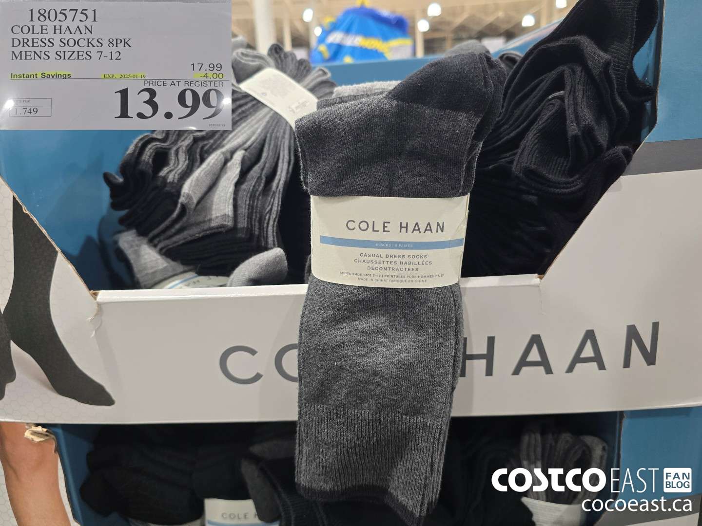 1805751 COLE HAAN DRESS SOCKS 8PK MENS SIZES 7-12 ($4.00 INSTANT SAVINGS EXPIRES ON 2025-01-19) $13.99