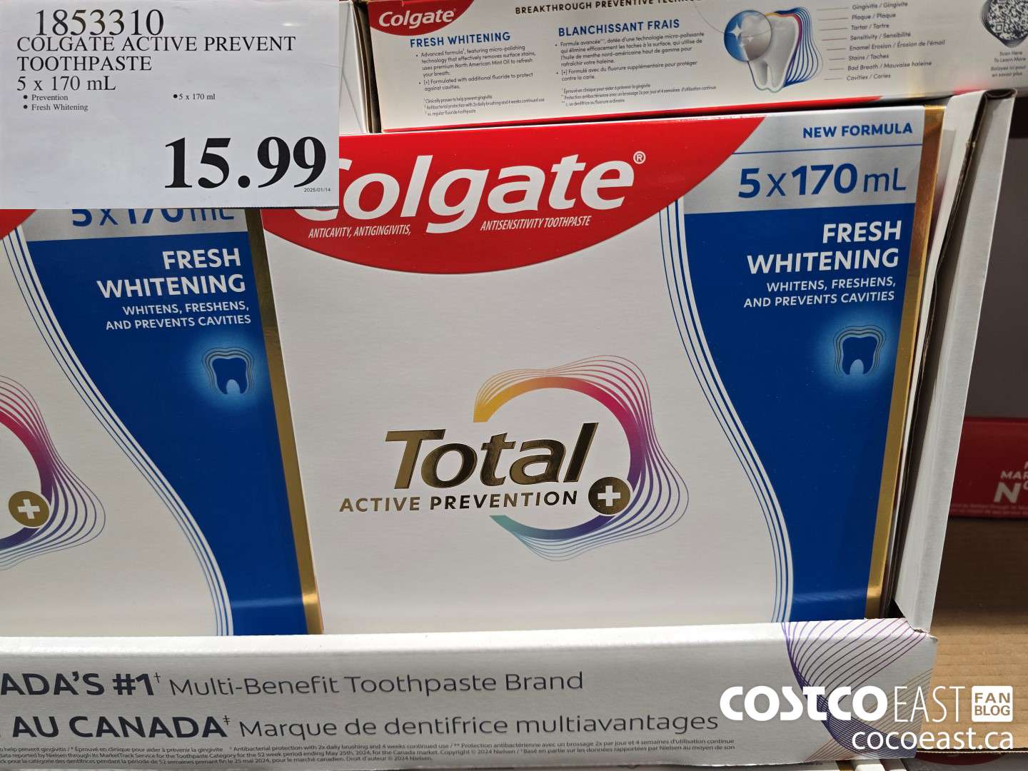 1853310 COLGATE ACTIVE PREVENT TOOTHPASTE 5 x 170 mL $15.99