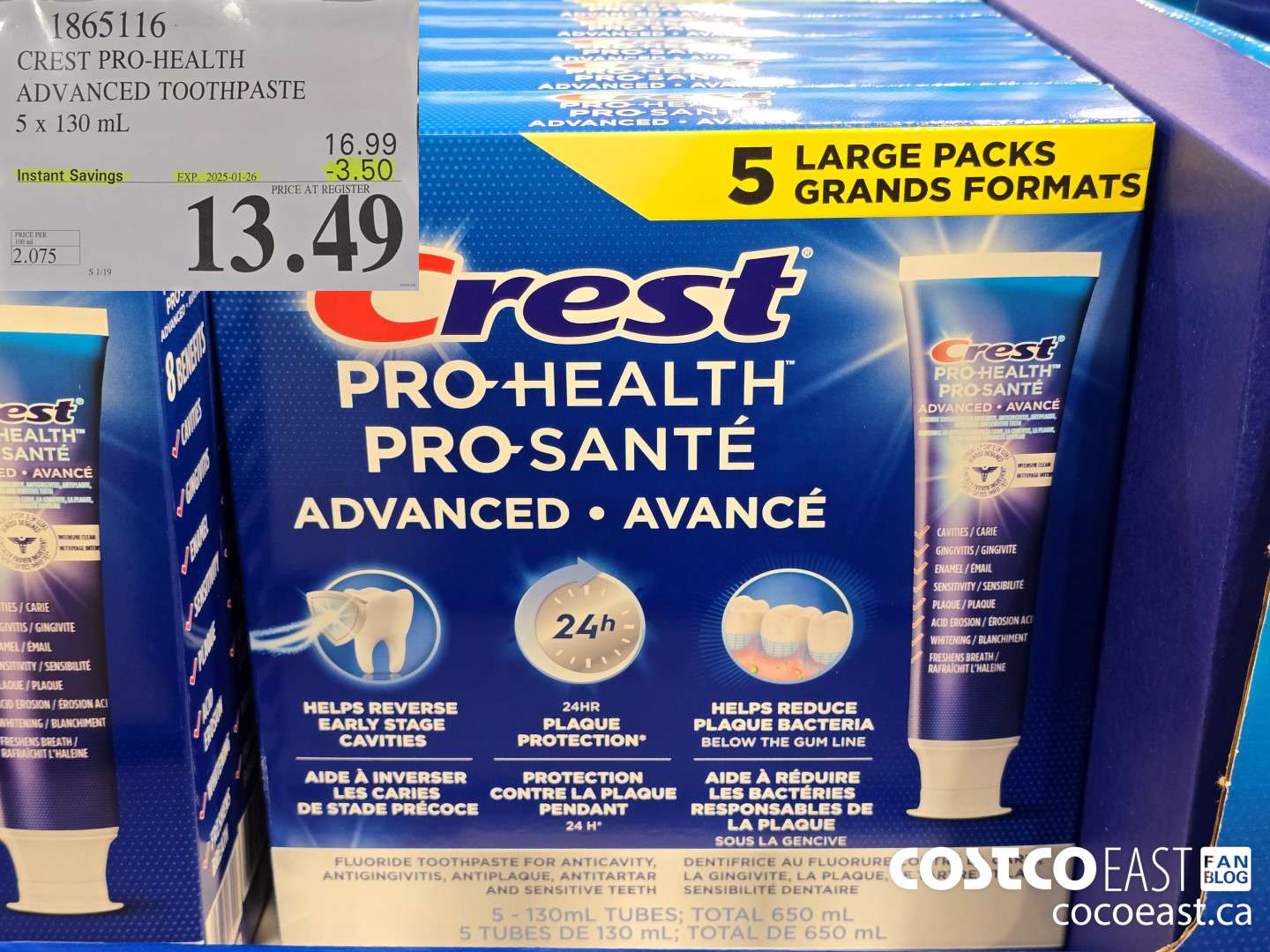1865116 CREST PRO-HEALTH ADVANCED TOOTHPASTE 5 X 130 ML ($3.50 INSTANT SAVINGS EXPIRES ON 2025-01-26) $13.49