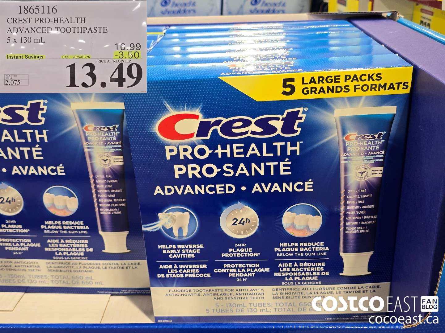 1865116 CREST PRO-HEALTH ADVANCED TOOTHPASTE 5 X 130 ML ($3.50 INSTANT SAVINGS EXPIRES ON 2025-01-26) $13.49