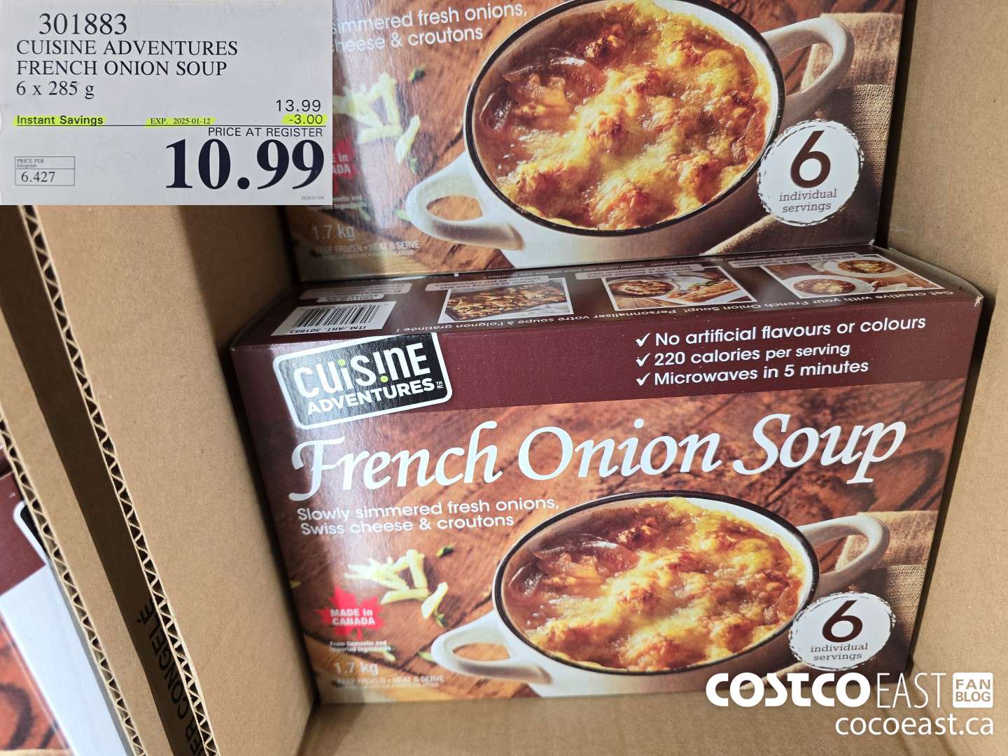 301883 CUISINE ADVENTURES FRENCH ONION SOUP 6 X 285 G ($3.00 INSTANT SAVINGS EXPIRES ON 2025-01-12) $10.99