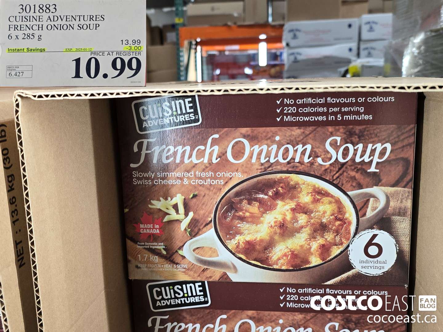 301883 CUISINE ADVENTURES FRENCH ONION SOUP 6 X 285 G ($3.00 INSTANT SAVINGS EXPIRES ON 2025-01-12) $10.99