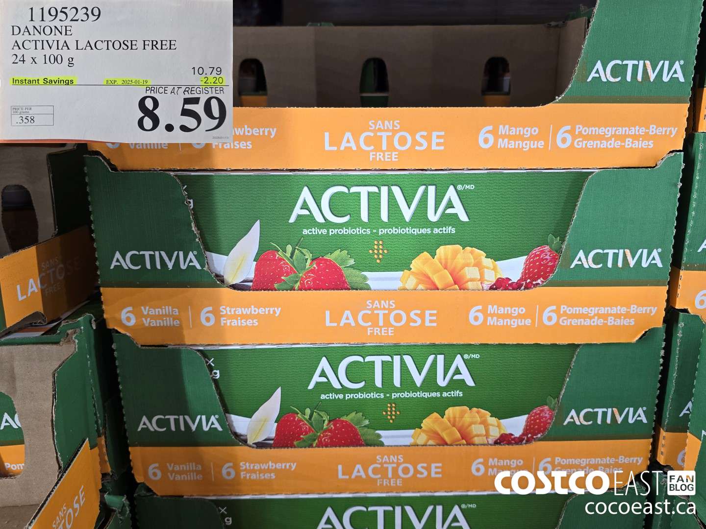 1195239 DANONE ACTIVIA LACTOSE FREE 24 x 100 g ($2.20 INSTANT SAVINGS EXPIRES ON 2025-01-19) $8.59